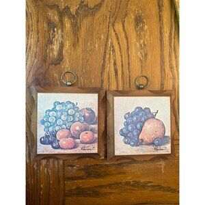 Vintage Wall Art Fruit Prints By H. Lazarus In Wood Frames With Metal Rings 5.5"